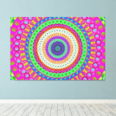 Neon Blue Mandala Circle Stretched Canvas Print Leinwanddruck (Insitu (Holzboden))