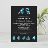 Neon Blue Medical Element Doctor Retirement Party Einladung (Stehend Vorderseite)