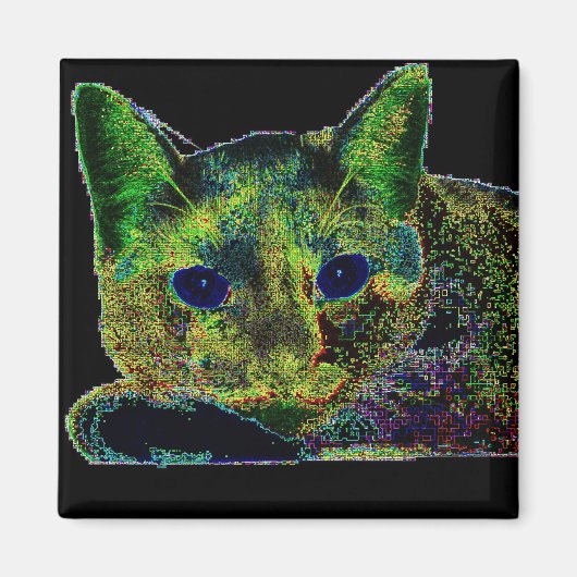 Neon Blue Mit Augen Cat Magnet (Vorne)