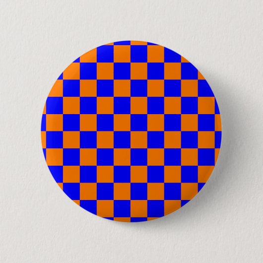 Neon Blue Orange Checkered Checkerboard Vintag Button (Vorderseite)