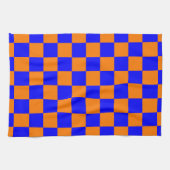 Neon Blue Orange Checkered Checkerboard Vintag Geschirrtuch (Horizontal)