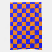 Neon Blue Orange Checkered Checkerboard Vintag Geschirrtuch (Vertikal)
