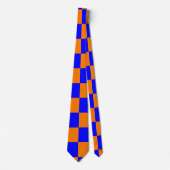 Neon Blue Orange Checkered Checkerboard Vintag Krawatte (Vorderseite)