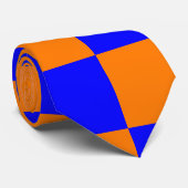 Neon Blue Orange Checkered Checkerboard Vintag Krawatte (Gerollt)