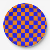 Neon Blue Orange Checkered Checkerboard Vintag Pappteller (Vorderseite)