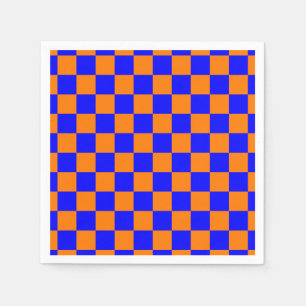 Neon Blue Orange Checkered Checkerboard Vintag Serviette