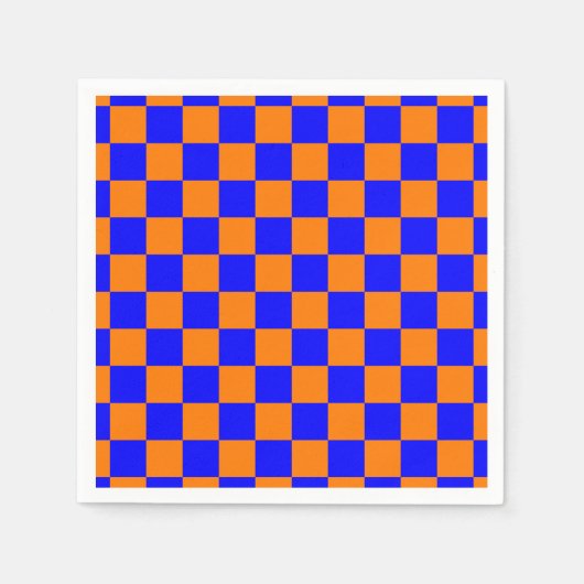 Neon Blue Orange Checkered Checkerboard Vintag Serviette (Vorderseite)