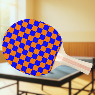Neon Blue Orange Checkered Checkerboard Vintag Tischtennis Schläger