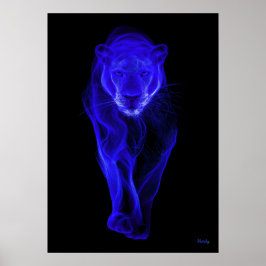 Neon Blue Panther Futuristic Filament Wall Art Poster