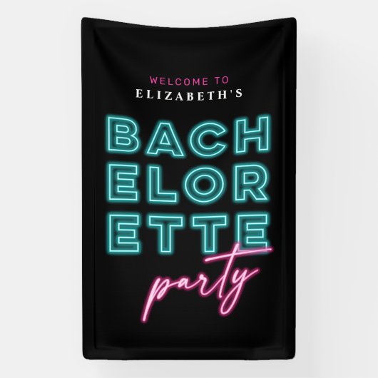 Neon Blue & Pink Bach Party Willkommen Banner (Vertikal)