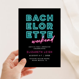 Neon Blue & Pink Bachelorette Wochenende Einladung