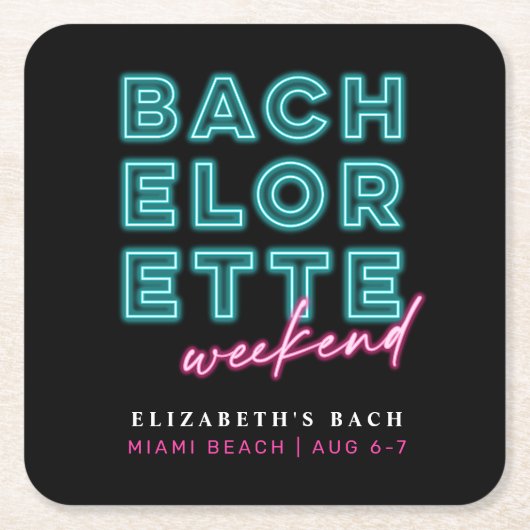 Neon Blue & Pink Bachelorette Wochenende Rechteckiger Pappuntersetzer (Vorderseite)