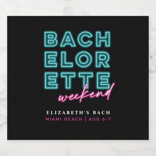 Neon Blue & Pink Bachelorette Wochenende Schaumweinetikett (Einzelnes Label)