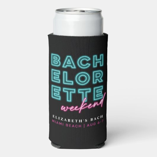 Neon Blue & Pink Bachelorette Wochenende Selters Dosenkühler (Seltzer Rückseite)