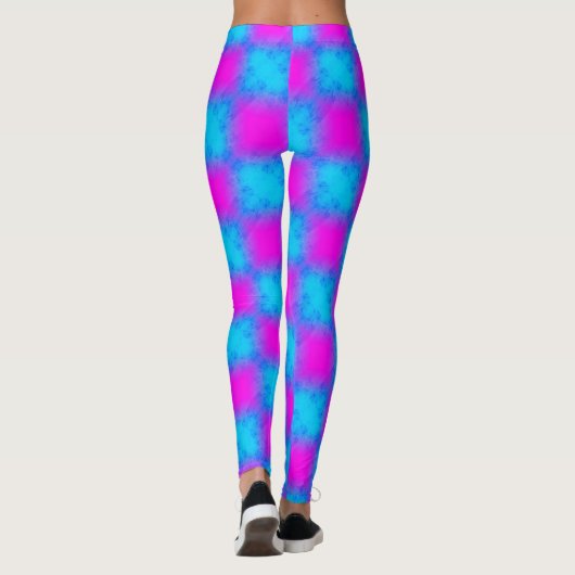 Neon Blue & Pink Checkered Pattern Leggings (Rückseite)