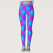Neon Blue & Pink Checkered Pattern Leggings (Vorderseite)