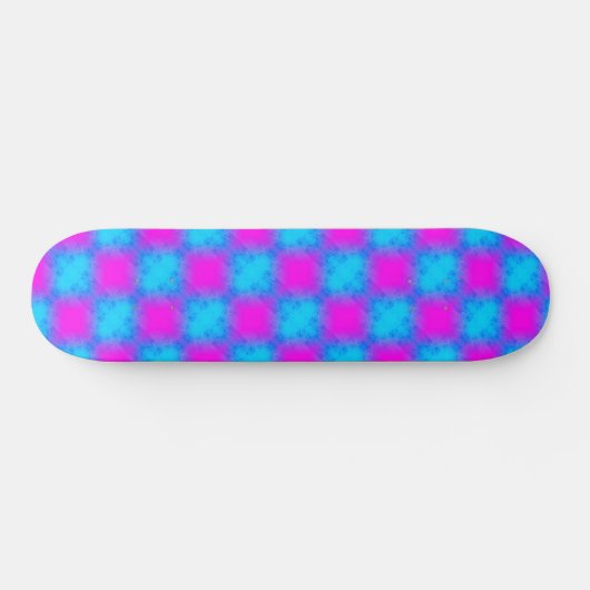 Neon Blue & Pink Checkered Pattern Skateboard (Horizontal)