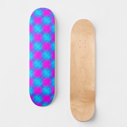 Neon Blue & Pink Checkered Pattern Skateboard (Vorderseite)