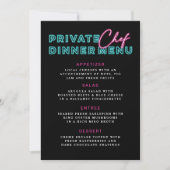 Neon Blue & Pink Private Koch Dinner Menu Einladung (Vorderseite)