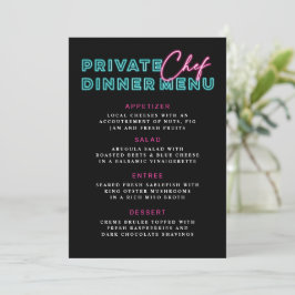 Neon Blue & Pink Private Koch Dinner Menu Einladung