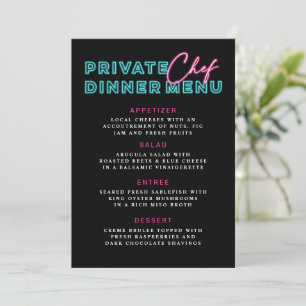 Neon Blue & Pink Private Koch Dinner Menu Einladung