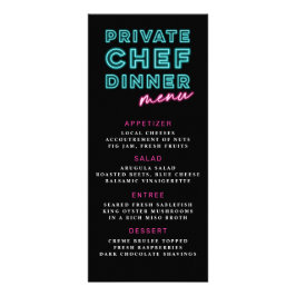 Neon Blue & Pink Private Koch Dinner Menu Werbekarte