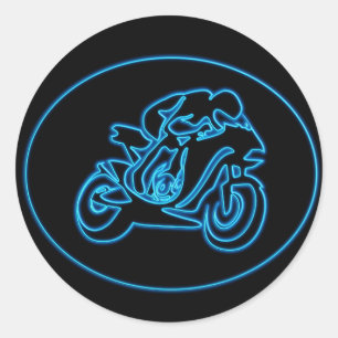 Neon Blue Racing Motorrad-Silhouette Runder Aufkleber