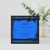 Neon Blue Ribbon Grunge Hochzeit RSVP Einladung (Stehend Vorderseite)