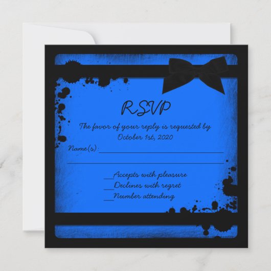 Neon Blue Ribbon Grunge Hochzeit RSVP Einladung (Vorderseite)