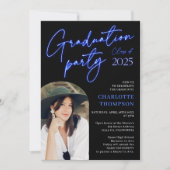 Neon blue sign Skript Spaß Abschluss Foto arch Einladung (Vorderseite)