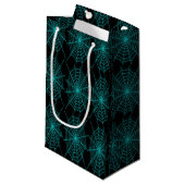 Neon Blue Spiderweb Kleine Geschenktüte (Vorderseite Schrägansicht)