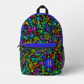 Neon Blue Squigggle Monogram Bedruckter Rucksack (Vorderseite)