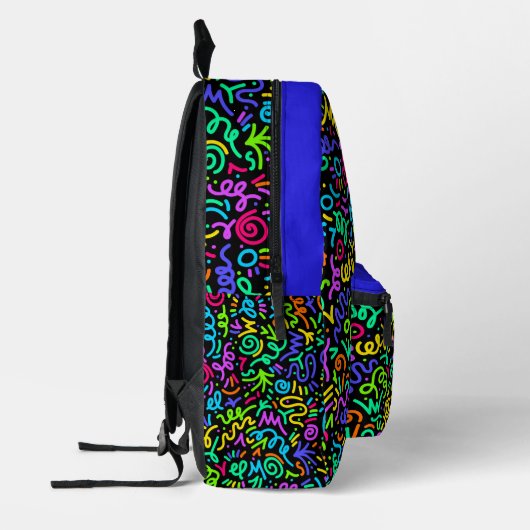 Neon Blue Squigggle Monogram Bedruckter Rucksack (Links)