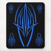 Neon Blue Tribal Design auf schwarzem Mousepad (Vorne)