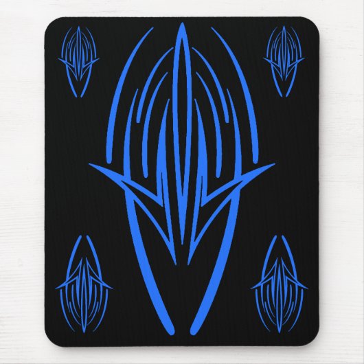 Neon Blue Tribal Design auf schwarzem Mousepad (Vorne)