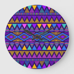 Neon Blue: Tribal Navajo Muster Große Wanduhr