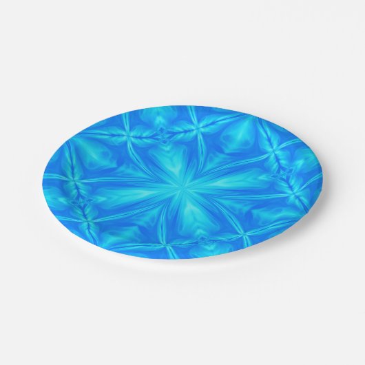Neon Blue Turquoise Psychedelic Cloudy Abstrakt Pappteller (Schrägansicht)