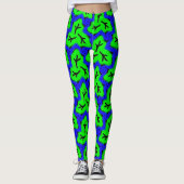 Neon Blue und Green Bold Leafy Muster Leggings (Vorderseite)