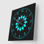 Neon Blue w/Star and Fun Frame Quadratische Wanduhr (Winkel)