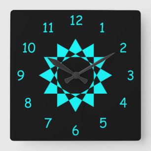 Neon Blue w/Star Quadratische Wanduhr