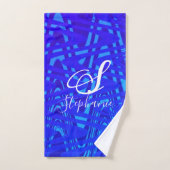 Neon Blue Wave Abstrakt Monogram Initials Nautical Badhandtuch Set (Handtuch)