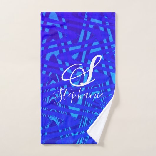 Neon Blue Wave Abstrakt Monogram Initials Nautical Badhandtuch Set (Handtuch)