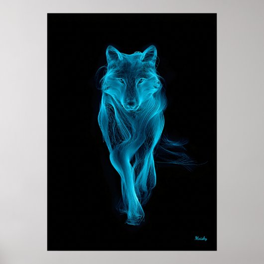 Neon Blue Wolf Futuristic Filament Wall Art Poster (Vorne)