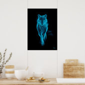 Neon Blue Wolf Futuristic Filament Wall Art Poster (Küche)