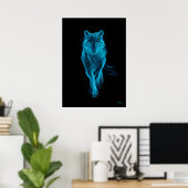 Neon Blue Wolf Futuristic Filament Wall Art Poster (Heimbüro)