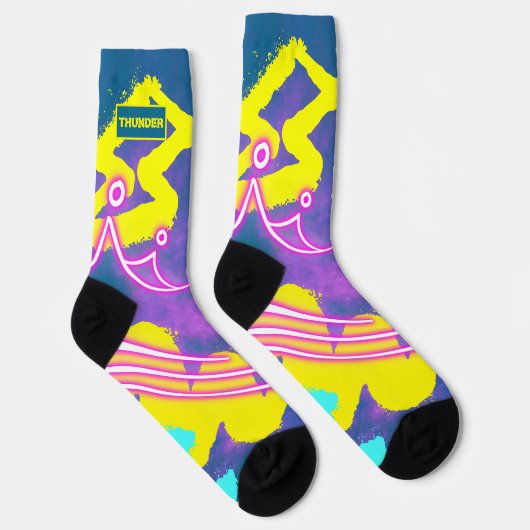Neon Blue Yellow Graffiti Socken (Rechts)