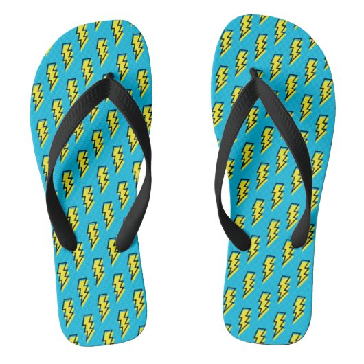 Neon Blue Yellow Lightning Bolt Pattern der 80er/9 Badesandalen (Fußbett)