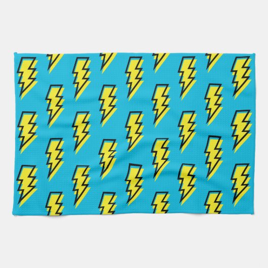 Neon Blue Yellow Lightning Bolt Pattern der 80er/9 Küchentuch (Horizontal)