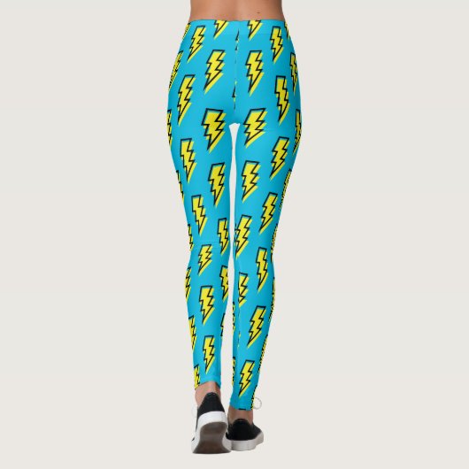 Neon Blue Yellow Lightning Bolt Pattern der 80er/9 Leggings (Rückseite)