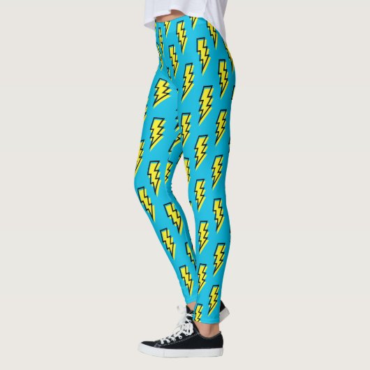 Neon Blue Yellow Lightning Bolt Pattern der 80er/9 Leggings (Links)